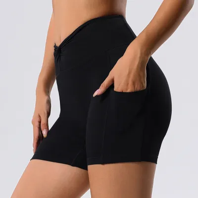 Women Fashion Solid Color Tight High Waist Elastic Quick-Drying Yoga Shorts