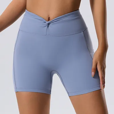 Women Fashion Solid Color Tight High Waist Elastic Quick-Drying Yoga Shorts