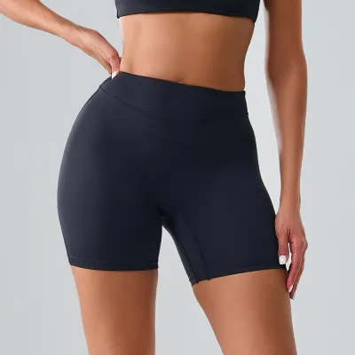 Women Fashion Casual Solid Color High Waist Yoga Shorts