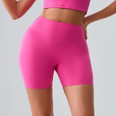 Women Fashion Casual Solid Color High Waist Yoga Shorts