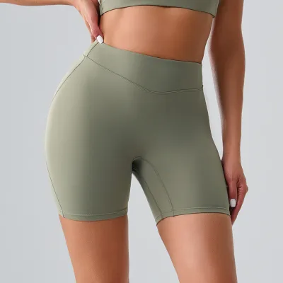 Women Fashion Casual Solid Color High Waist Yoga Shorts