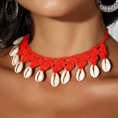 Bohemian Fashion Handmade Woven Shell Teardrop Necklace