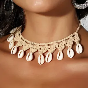 Bohemian Fashion Handmade Woven Shell Teardrop Necklace