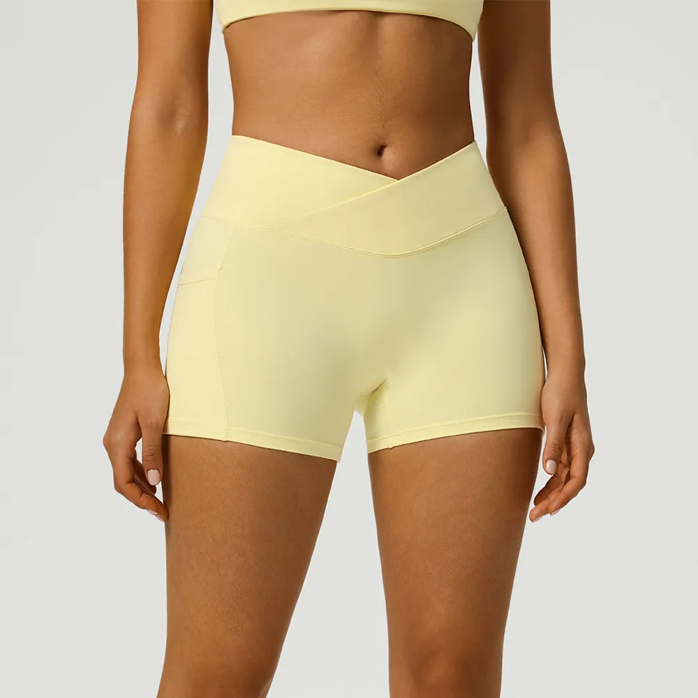 Women Fashion Casual Solid Color High Waist Sports Yoga Shorts