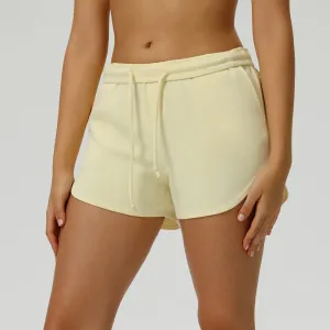 Women Fashion Casual Simple Solid Color Pocket Drawstring Loose Sports Yoga Shorts