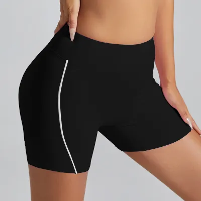 Women Fashion Casual Contrast Color Line High Waist Tight Sports Shorts