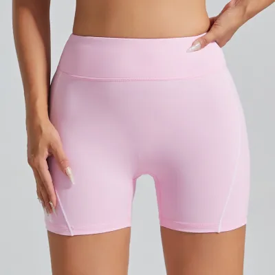 Women Fashion Casual Contrast Color Line High Waist Tight Sports Shorts