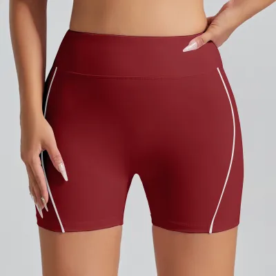 Women Fashion Casual Contrast Color Line High Waist Tight Sports Shorts
