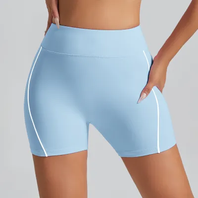 Women Fashion Casual Contrast Color Line High Waist Tight Sports Shorts