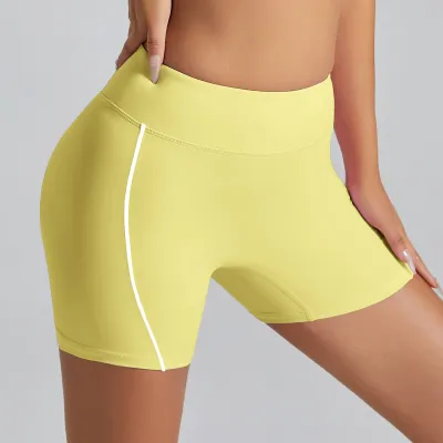 Women Fashion Casual Contrast Color Line High Waist Tight Sports Shorts