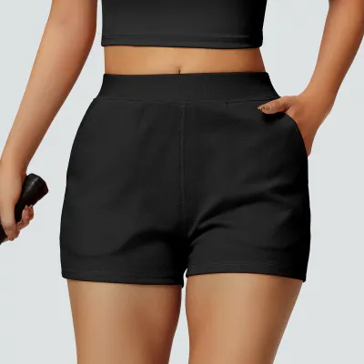 Women Fashion Casual Solid Color High Waist Outdoor Sports Straight Shorts