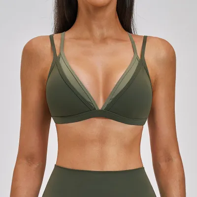 Women Fashion Sexy Fake Two-Piece Contrast Color Sports Yoga Bra