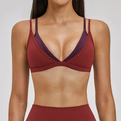 Women Fashion Sexy Fake Two-Piece Contrast Color Sports Yoga Bra