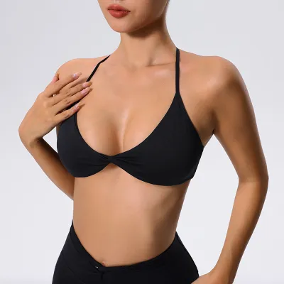 Women Fashion Sexy Solid Color Thin Strap Backless Sports Yoga Bra