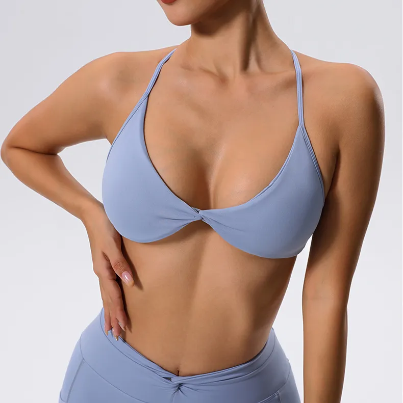 Women Fashion Sexy Solid Color Thin Strap Backless Sports Yoga Bra