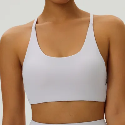Women Fashion Solid Color Cross Thin Strap Backless Sports Yoga Bra