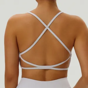 Women Fashion Solid Color Cross Thin Strap Backless Sports Yoga Bra