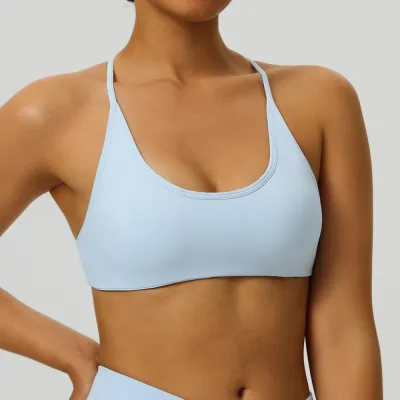 Women Fashion Solid Color Thin Strap Backless Breathable Quick-Dry High Elastic Sports Yoga Bra
