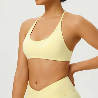 Women Fashion Solid Color Thin Strap Backless Breathable Quick-Dry High Elastic Sports Yoga Bra