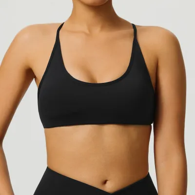 Women Fashion Solid Color Thin Strap Backless Breathable Quick-Dry High Elastic Sports Yoga Bra