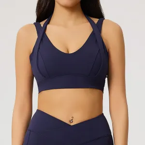 Women Fashion Solid Color Backless Fitness Yoga Sports Detachable Bra