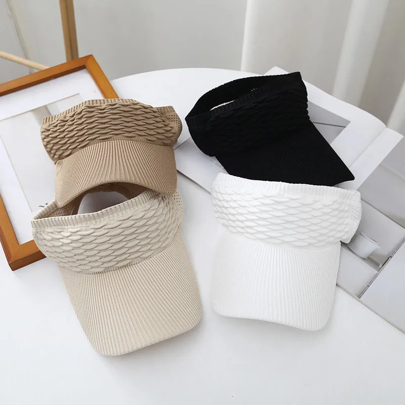 Women Casual Solid Color Fish Scale Empty Top Sunshade Sports Visor Hats