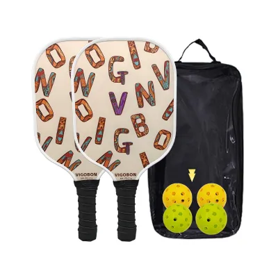 Juego de palas de pickleball de fibra de vidrio para exteriores con agarre suave de PU estampado a la moda