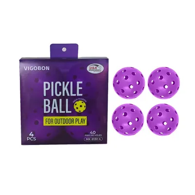 Caja de 4 discos de pickleball de TPE moldeados por inyección, de color liso y 40 agujeros.