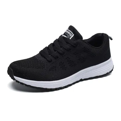 Women's Fashion Casual Mesh Breathable Lace-Up Fly-Woven Sneakers Plus Size