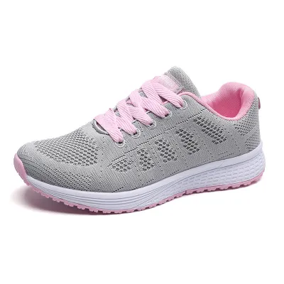 Women's Fashion Casual Mesh Breathable Lace-Up Fly-Woven Sneakers Plus Size