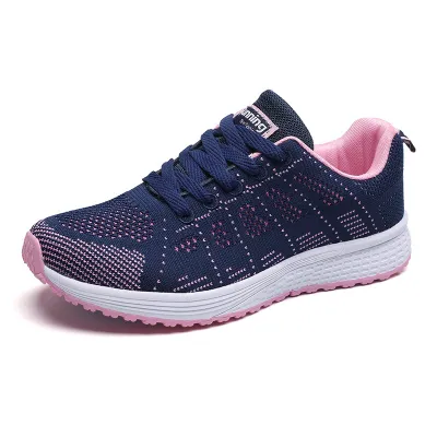 Women's Fashion Casual Mesh Breathable Lace-Up Fly-Woven Sneakers Plus Size