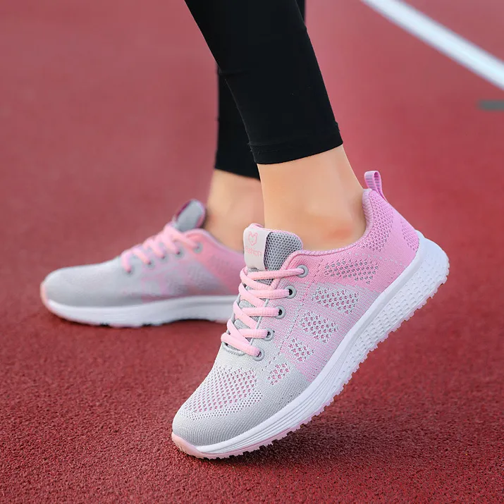 Women's Fashion Casual Mesh Breathable Lace-Up Fly-Woven Sneakers Plus Size