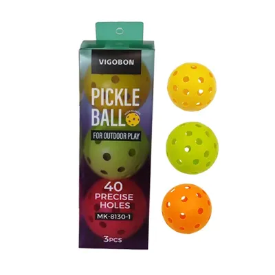 Caja de 3 pelotas de pickleball de TPE moldeadas por inyección, de color liso y 40 agujeros.