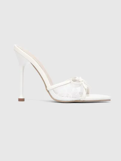 Women Fashion Sexy Summer Solid Color Mesh Pointed-Toe Stiletto Heel Slippers