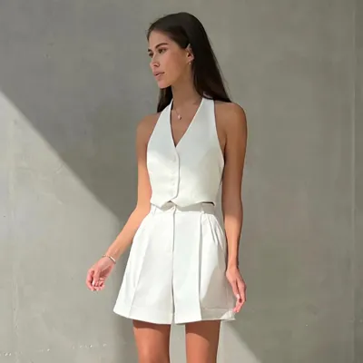 Summer Women Fashion Solid Color Sleeveless Vest And Shorts Two-Piece Set