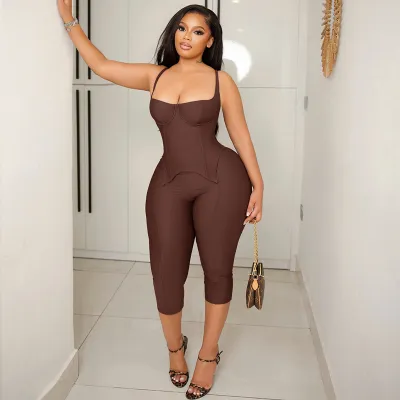 Women Two-Piece Sling Top And Cropped Pants Set