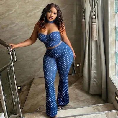 Women Sexy Polka Dot Print Strapless Top And Pants