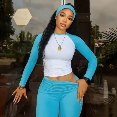 Women Casual Color Contrast Long Sleeve Top And Pants And Hair Strap Sport Three-Piece Set