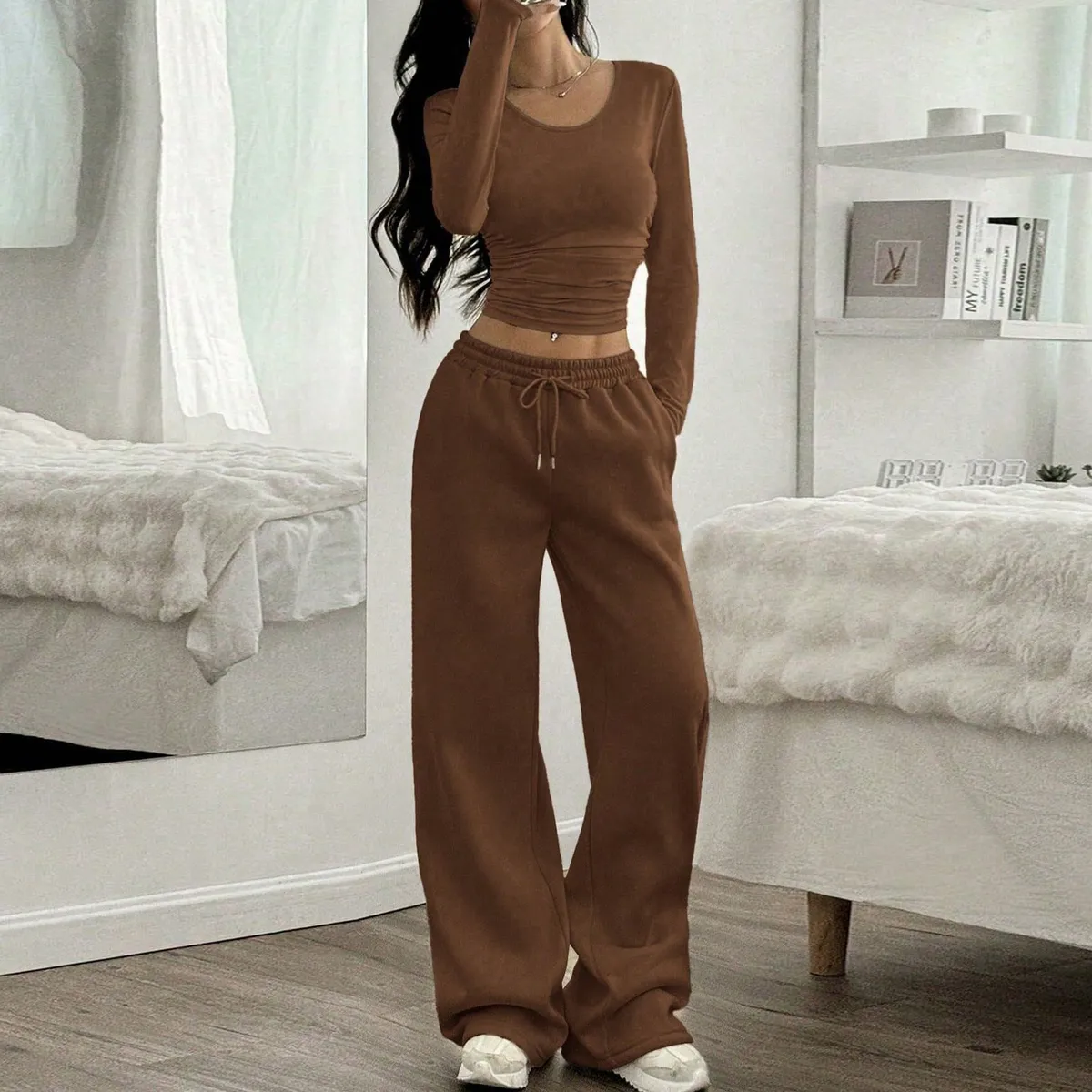Women'S Fashion Casual Long Sleeve Top And Pants Two-Piece Set