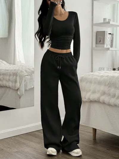 Women'S Fashion Casual Long Sleeve Top And Pants Two-Piece Set