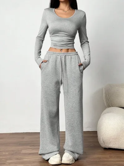 Women'S Fashion Casual Long Sleeve Top And Pants Two-Piece Set
