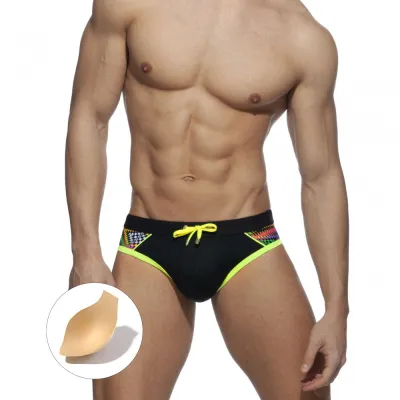 Men's Fashion Ethnic Colorful Stitching With Cup Swimming Trunks