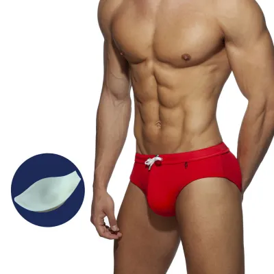 Men's Fashion Color Blocking Swim Trunks with Cup - Quick Dry Nylon