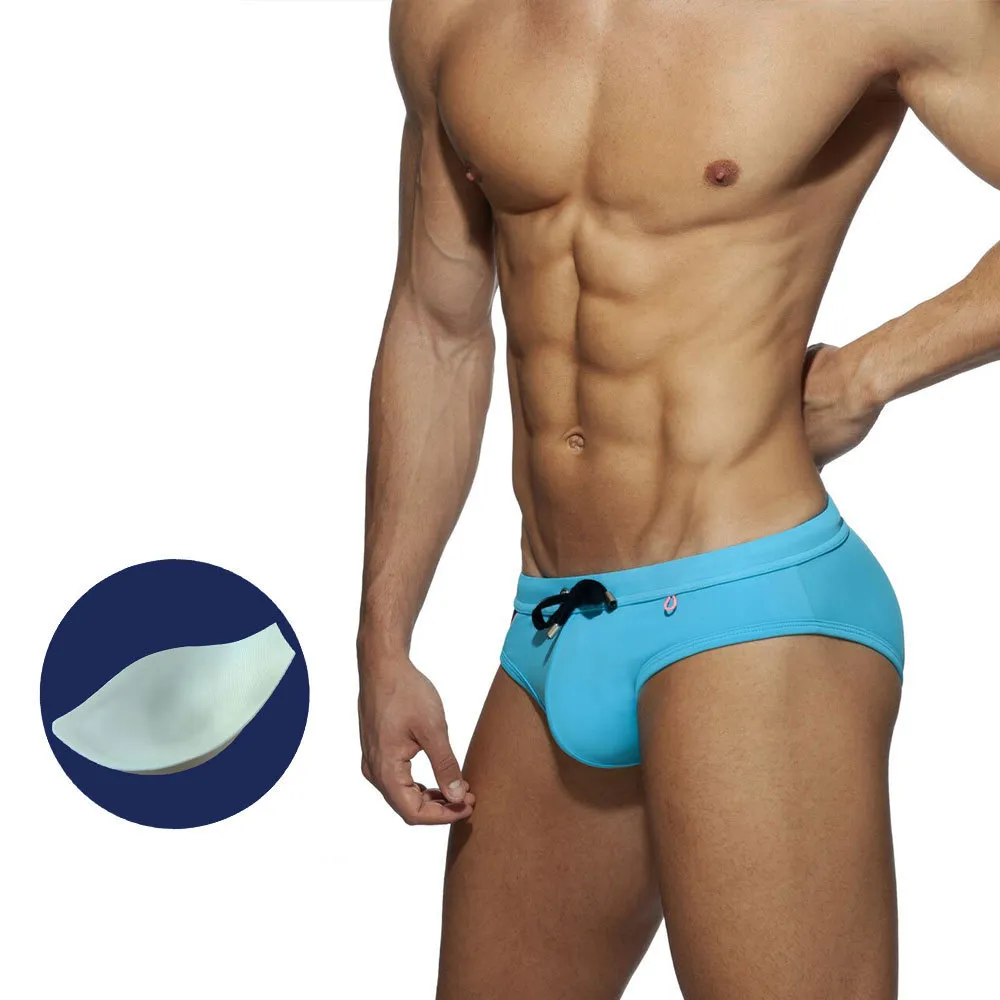 Men's Fashion Color Blocking Swim Trunks with Cup - Quick Dry Nylon