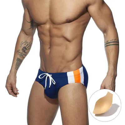Men's Fashion Color Blocking Swim Trunks with Cup Support