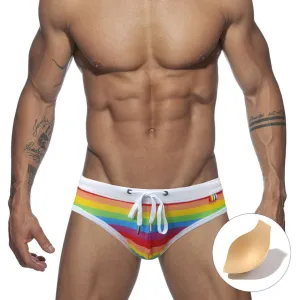 Maillot de bain homme à rayures multicolores avec bonnet intégré