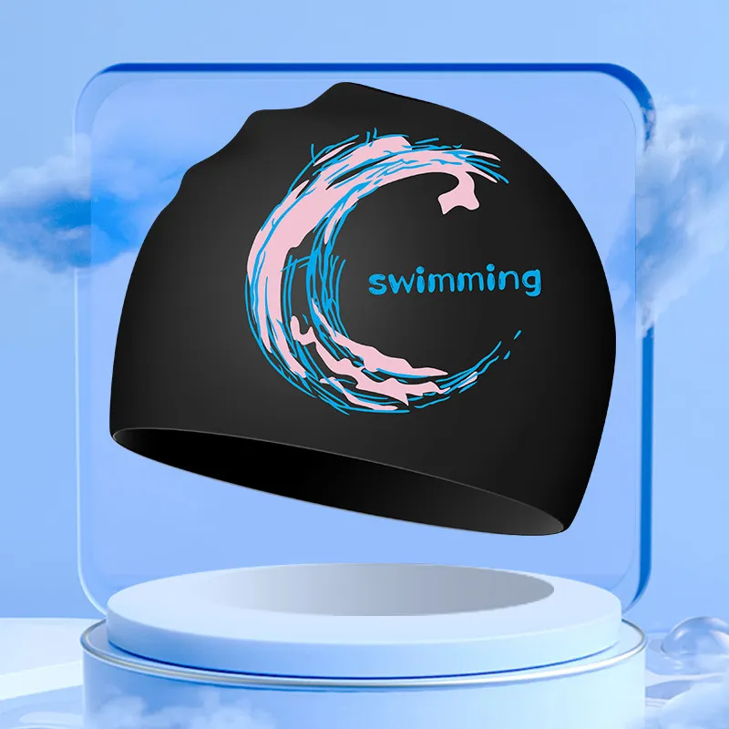 Fashion Printed Waterproof Silicone Ear-Protection Swimming Cap