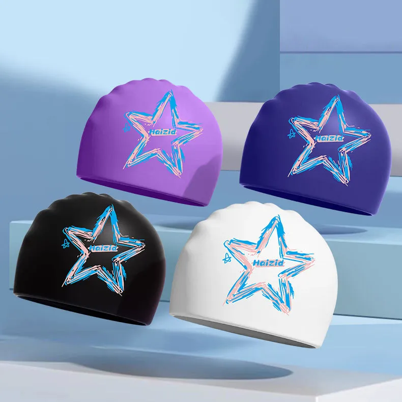 Fashion Star Printed Waterproof Silicone Ear-Protection Swimming Cap