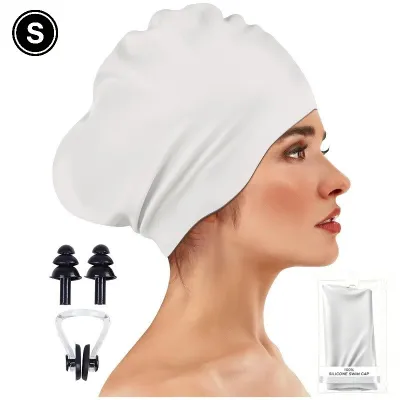 Women Fashion Solid Color No Head Increase Capacity Strong Waterproof Silicone Swimming Cap