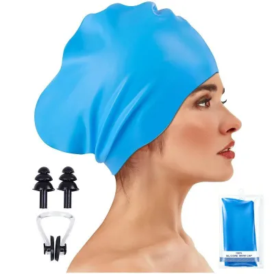 Women Fashion Solid Color No Head Increase Capacity Strong Waterproof Silicone Swimming Cap